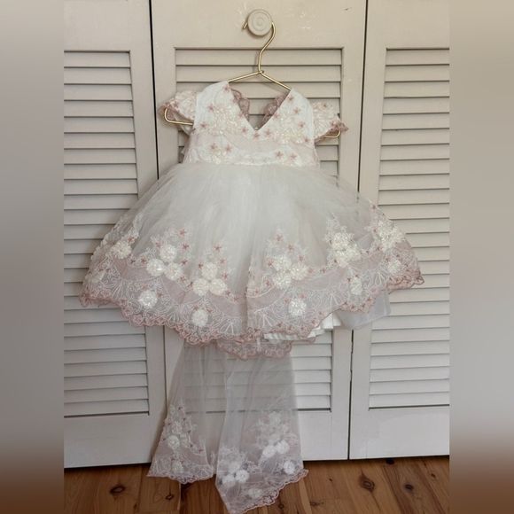 NWT Gorgeous Flower Girl Dress Tulle Belt Bow Wedding Pageant Baby Sz 9-12 Mos - Picture 6 of 9